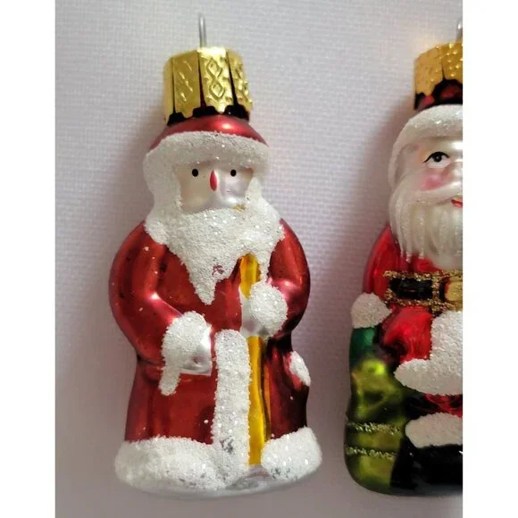 Set of 2 Vintage Santa St Nick 2" Glass Christmas Ornaments - Picture 3 of 6